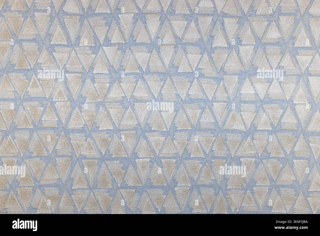 Weicher blauer und beiger geometrischer Gobelin Textur Hintergrund Stockfoto
