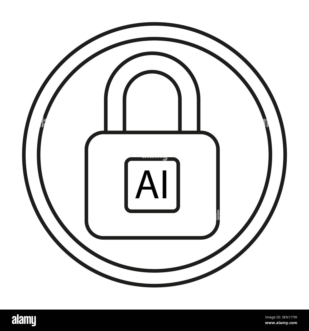 KI-Vorhängeschloss-Symbol für Cybersicherheit. Das Zeilenart-Symbol steht für Datenschutz, Datenschutz und digitales Sicherheitskonzept. Stock Vektor