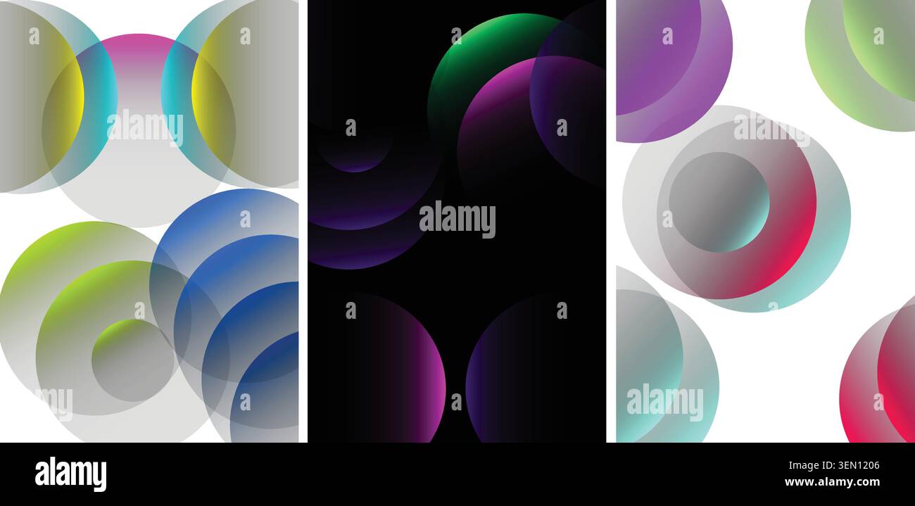 Set aus abstrakten geometrischen Hintergründen mit bunten Verlaufskreisen Stock Vektor