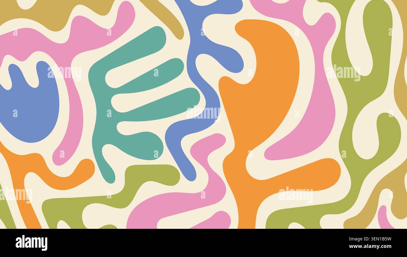 Retro 70er Jahre grooviger abstrakter Hintergrund mit organischen fließenden Formen Stock Vektor