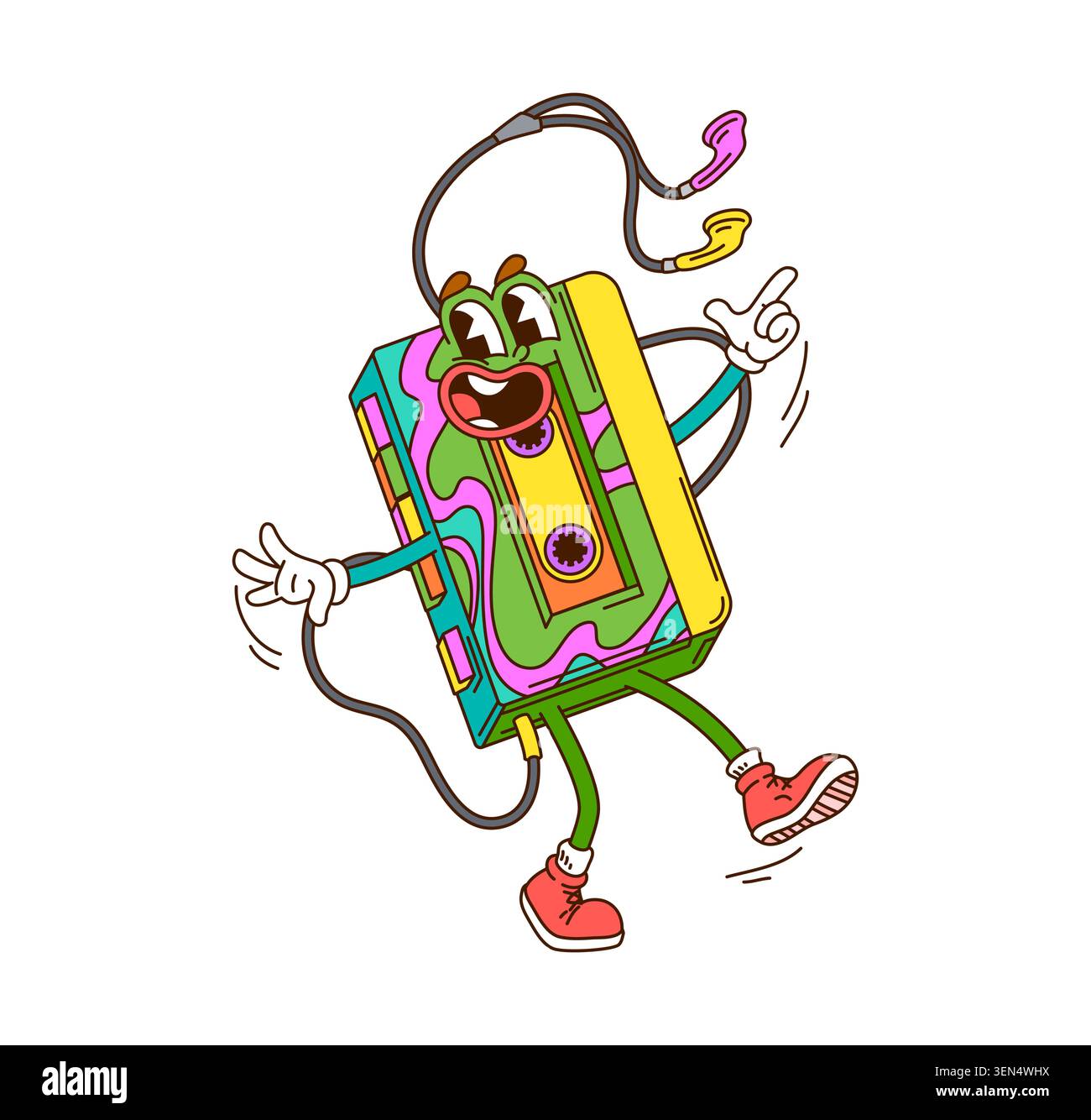 Cartoon groovige Kassetten-Audio-Player-Figur Stock Vektor