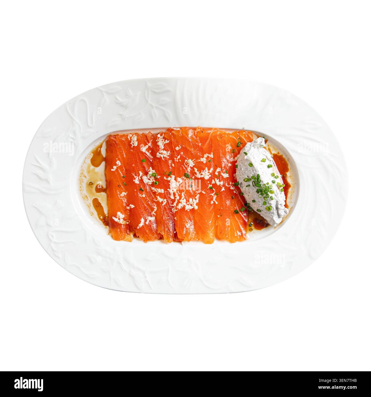 Vorspeise mit Räucherlachs und Frischkäse Stockfoto