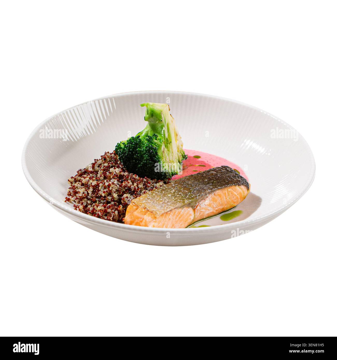 Gegrillter Lachs mit Quinoa und Brokkoli Stockfoto