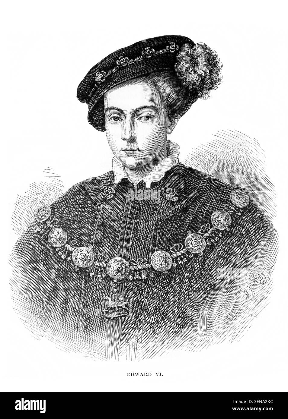 Porträt von König Eduard VI. Aus einem Historienbuch des 19. Jahrhunderts Cassell's History of England Special Edition Band II von A.W.Cowan Stockfoto