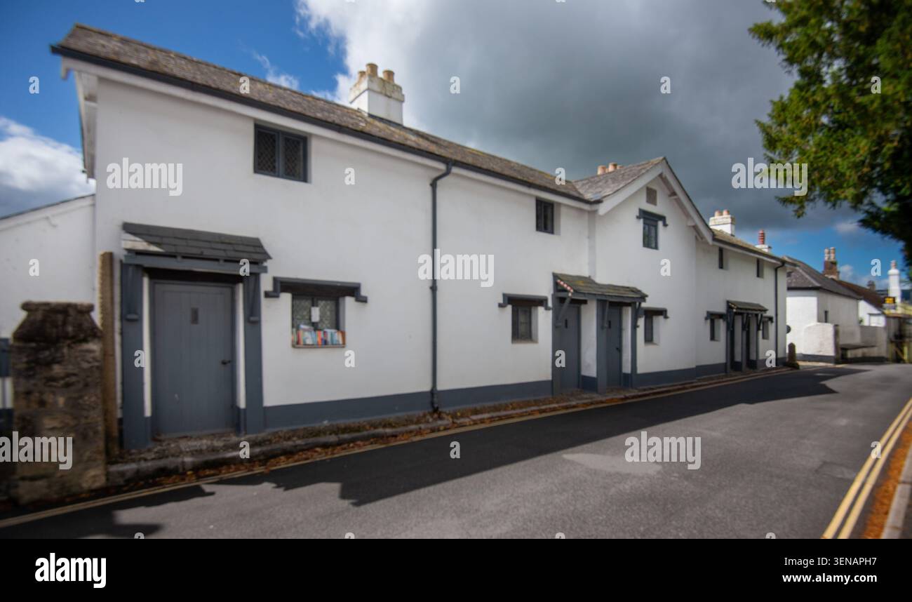 Tracey Almshouses auf der East Street, Bovey Tracey, Devon, England, Großbritannien Stockfoto