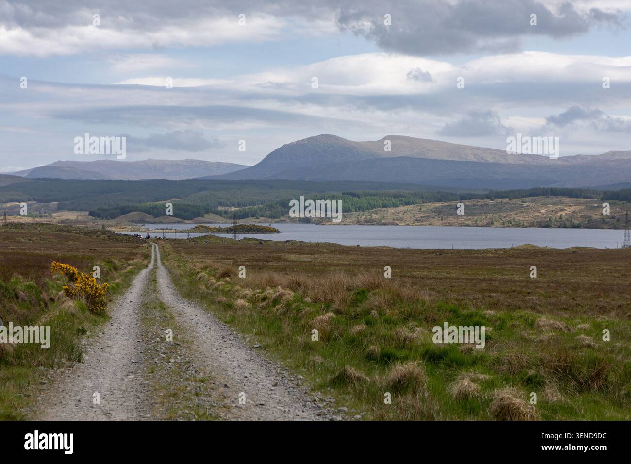 Kilometer 14, Blick nach Südosten in Richtung Loch Eigheach Gaur Reservoir und B846, Corrour to Rannoch Station Walk, 2026 - siehe „weitere Informationen“ Stockfoto