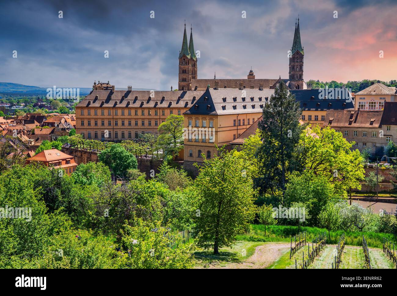 Bamberg, Deutschland. Panoramablick auf das ehemalige Benediktinerkloster Michelsberg Stockfoto