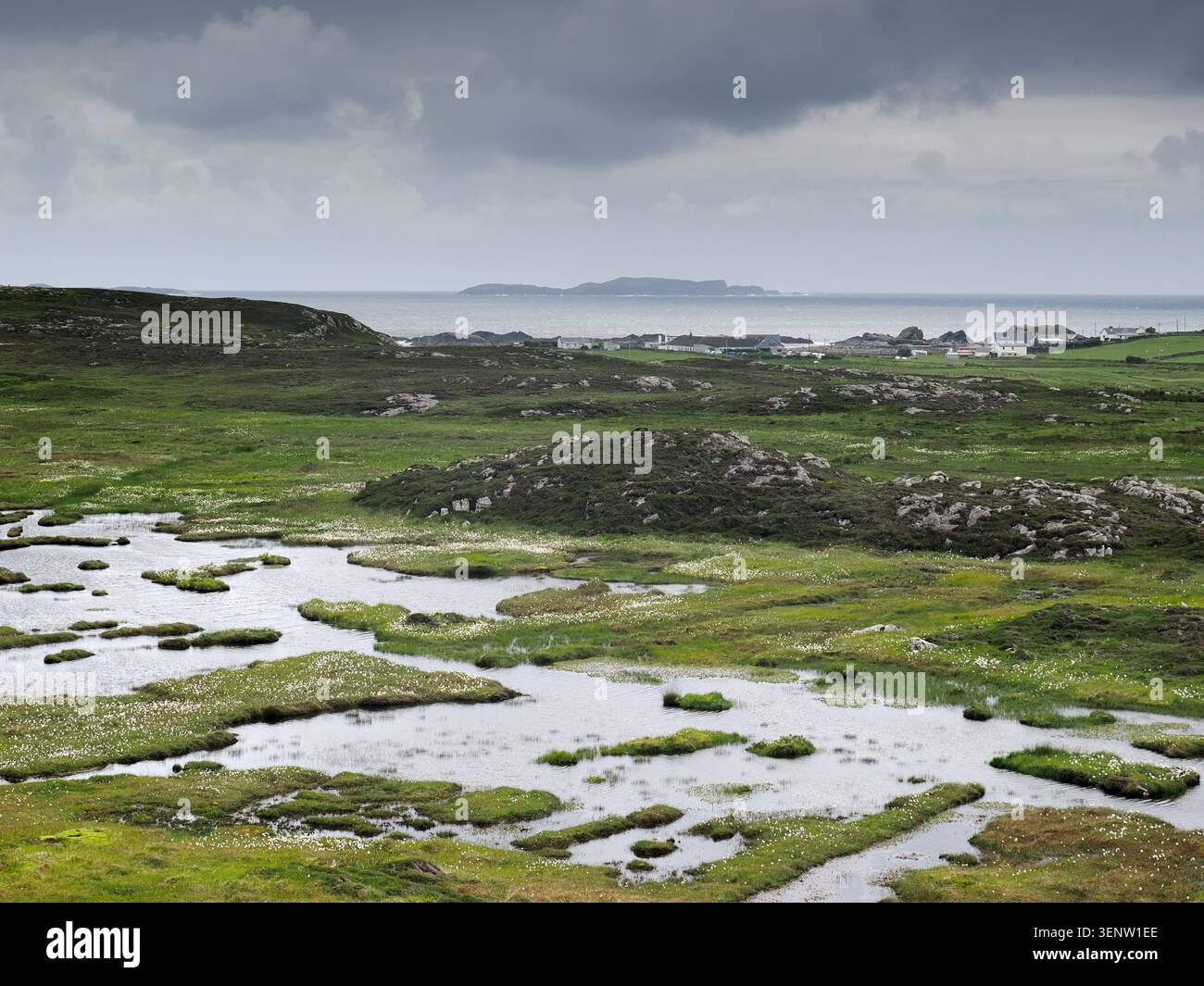 Moor in der Nähe des zentralen Hochpunkts von Inishbofin, Connemara, Irland Stockfoto