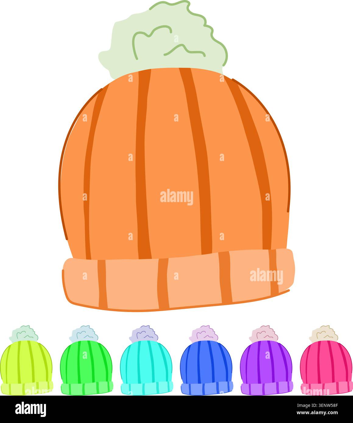 Rippstrick-Cartoon mit Wintermütze. Grobe Wolle, Fleece Alpaka, Merino Kaschmir gerippte Wintermütze Strick Zeichen Vektor Stock Vektor