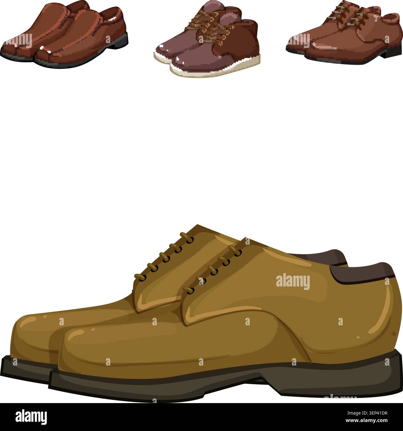 Verschiedene Paar Herrenschuhe mit einer Vielzahl von Styles für formelle, legere und saisonale Kleidung und Optionen für moderne Mode und Kleidung Stock Vektor