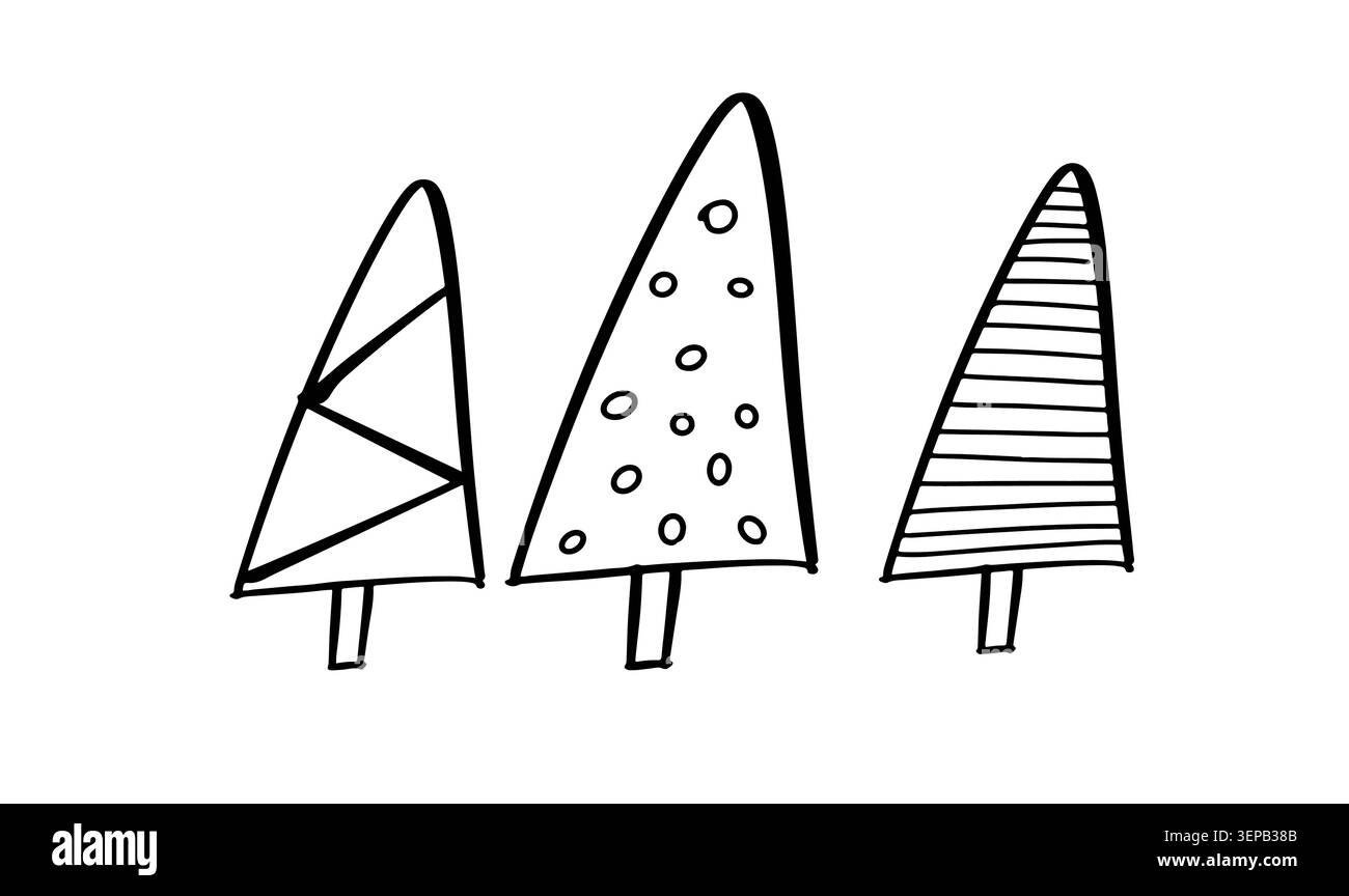 Kiefer schwarz Farbe Objekt Icon Zeichnung schwarz Farbe Gruppe Set Sammlung Winter Saison Frohe weihnachten Frohe Neujahr weihnachten Geschenk Schnee frohe christus Stockfoto