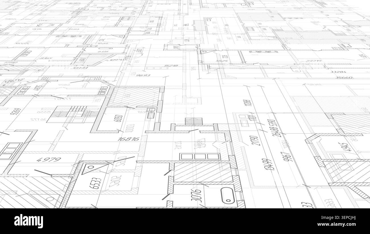 Architekturplan .Haus Plan Projekt .Engineering Design .Industrie Bau von Häusern .3d Illustration. Stockfoto