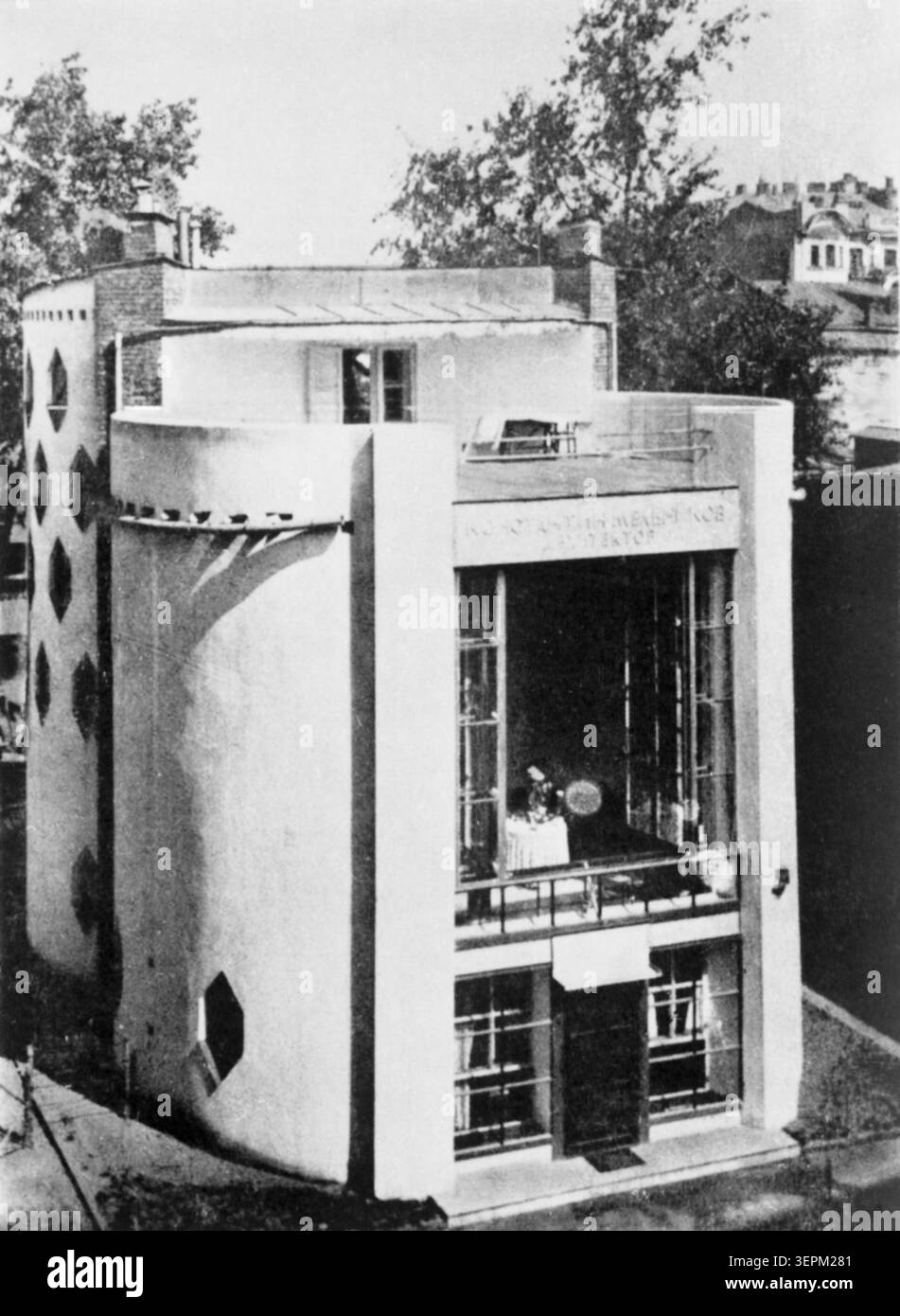 Das Haus des Architekten konstantin melnikow in 10 krivoarbatsky pereulok, das er Ende der 1920er Jahre entwarf, moskau, udssr. Stockfoto