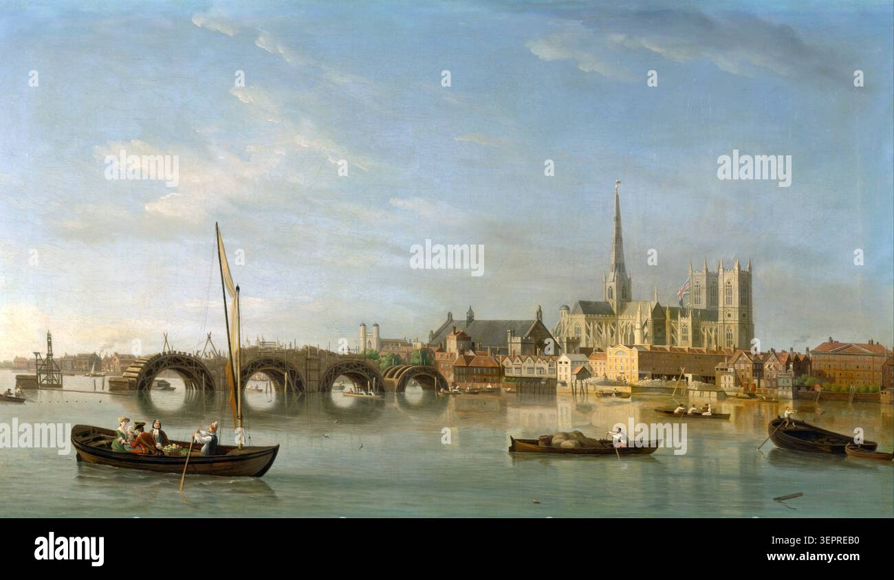 Gebäude der Westminster Bridge, Themse, London, Samuel Scott, um 1742 Stockfoto
