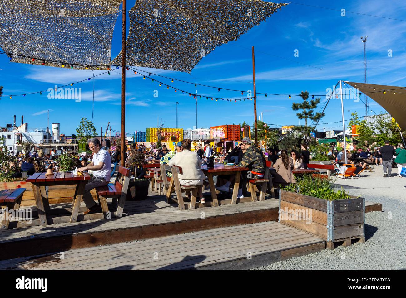 Essen im Reffen Street Food Market, Refshaleøen Harbour, Kopenhagen, Dänemark Stockfoto
