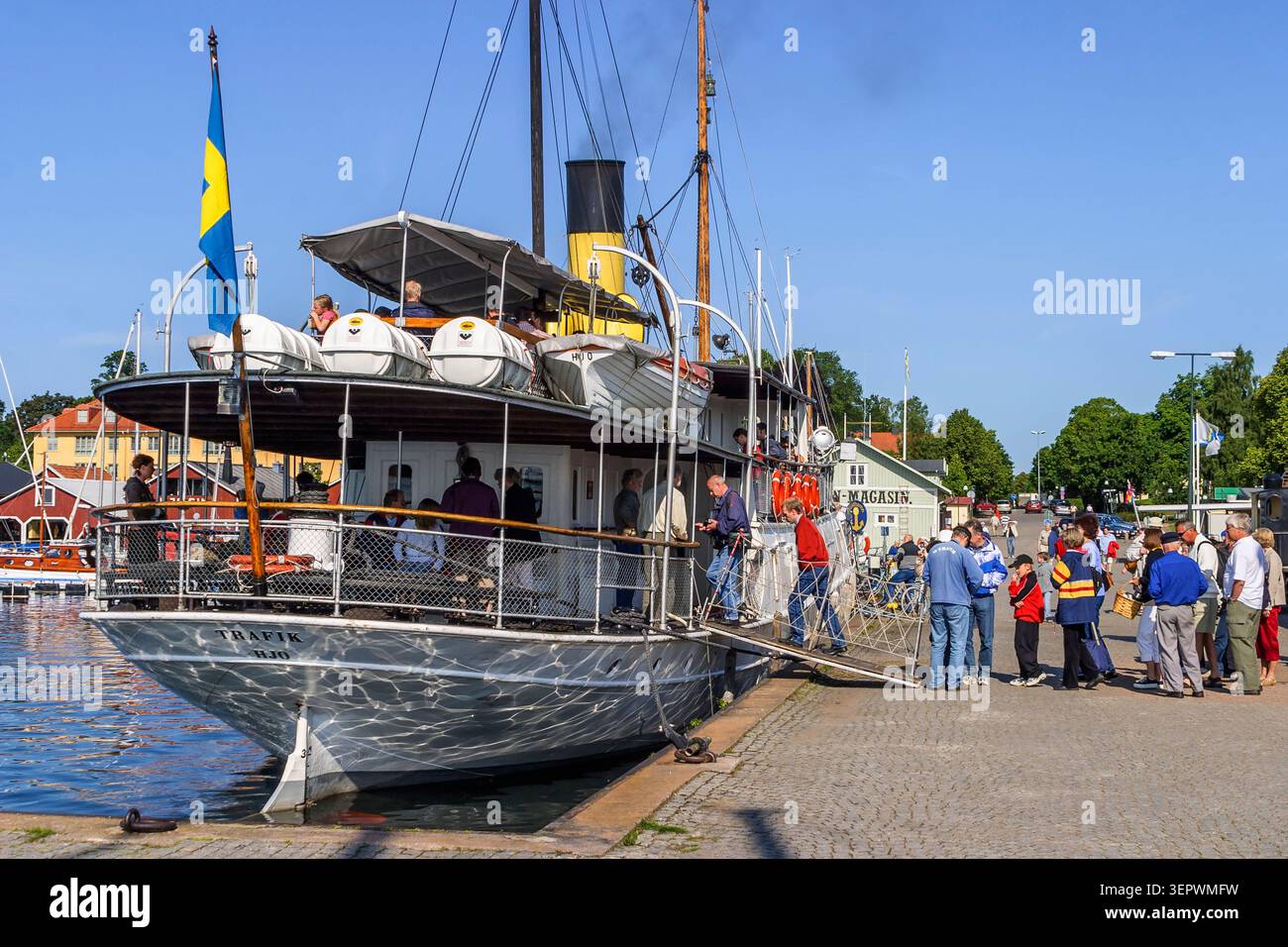 Altes Dampfschiff in Hjo Harbor, Schweden Stockfoto