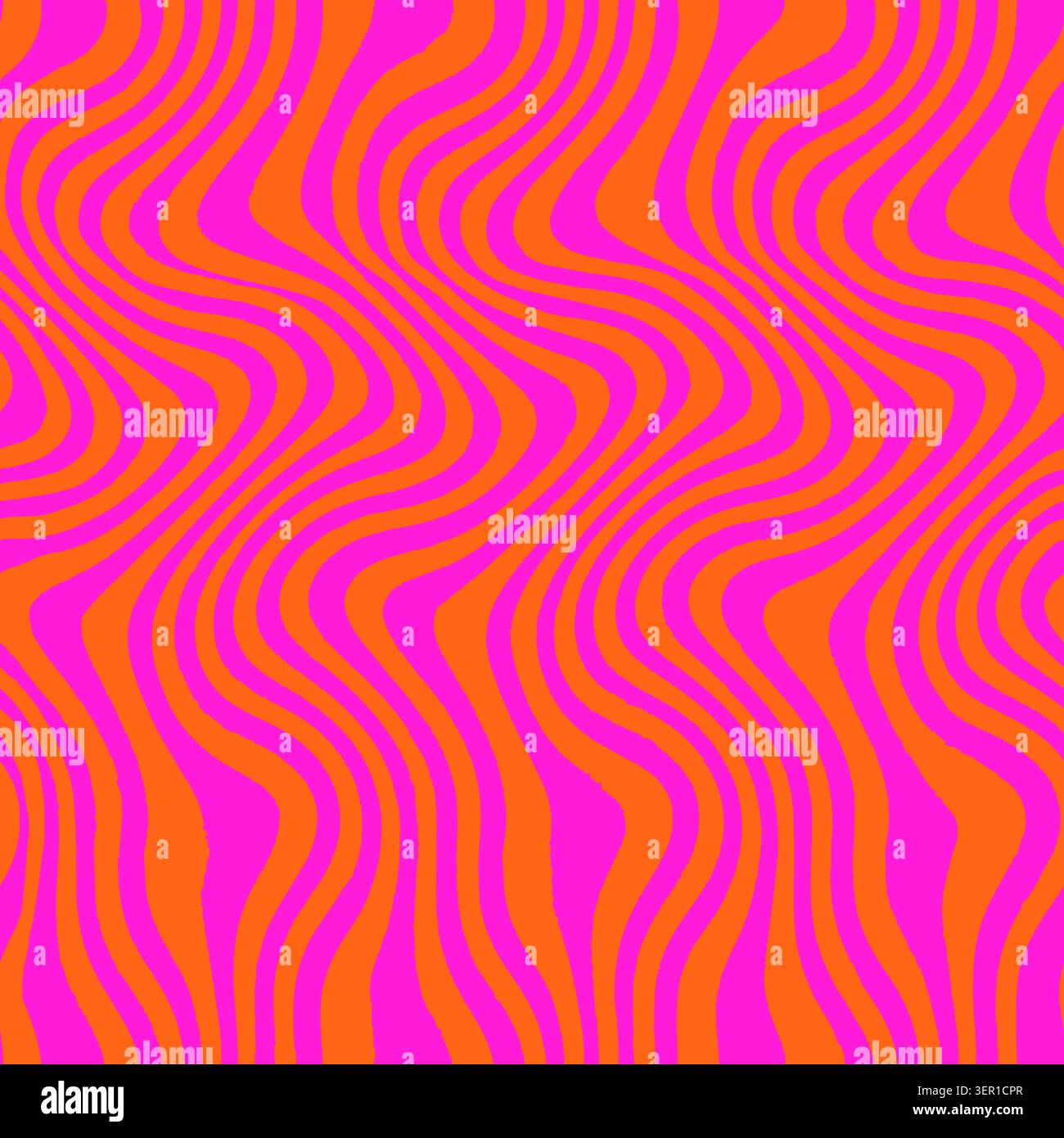 Nahtloses abstraktes Muster mit kräftigen Wellenstreifen in leuchtenden Pink- und Orange-Farben. Retro-inspiriertes geometrisches Design für Textilien, Tapeten und Verpackungen Stockfoto