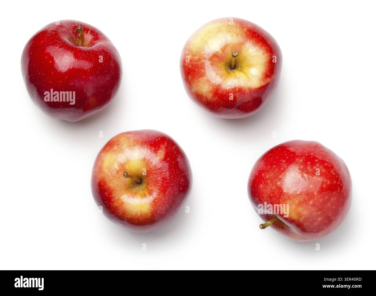 Rote Äpfel auf weißem Hintergrund. Gala Apfel. Ansicht von oben Stockfoto