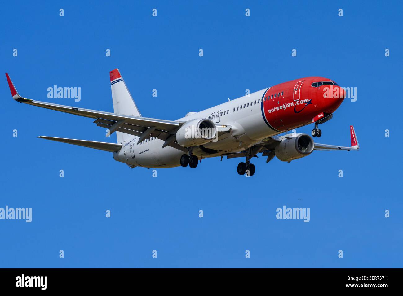 Norwegian Airlines Boeing B737 bei Endanflug zum Flughafen Palma, Mallorca am Samstag, 13. Juni 2026 Stockfoto