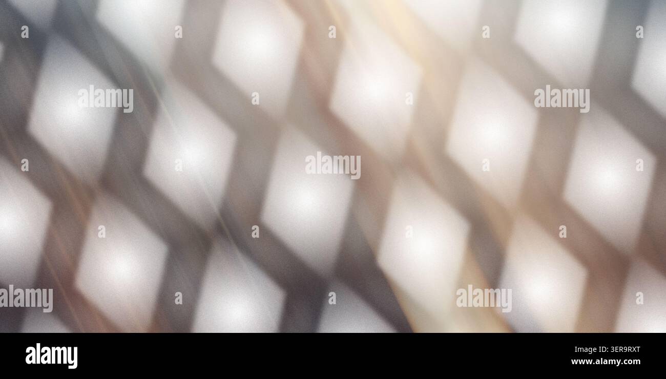 Ein abstrakter Hintergrund mit einem sich wiederholenden Muster aus leuchtenden, weichen Diamantformen mit einer neutralen, strukturierten und bewegungsunscharfen Ästhetik. Stockfoto