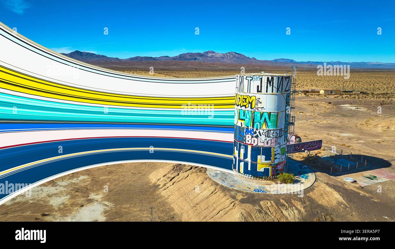 Der Verlassene Lake Dolores Wasserpark Graffiti Pixel Stretch Desert California Stockfoto