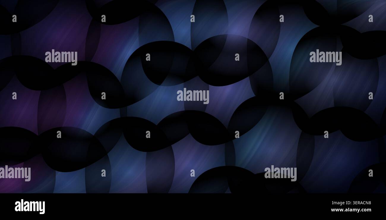 Moody abstrakter Hintergrund mit dunkelblauen und lila überlappenden durchsichtigen Kreisen mit dezenten hellen Streifen und strukturiertem Gefühl. Stockfoto