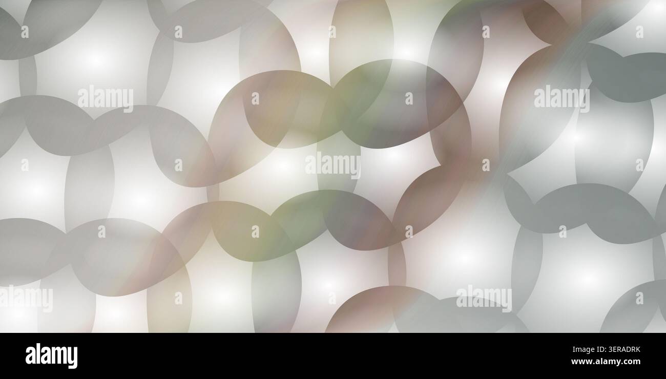 Ein weicher und moderner abstrakter Hintergrund mit einem dynamischen Muster aus sich überlappenden, lichtdurchlässigen Pastellkreisen und geschwungenen Formen über einem subtilen weiß Stockfoto