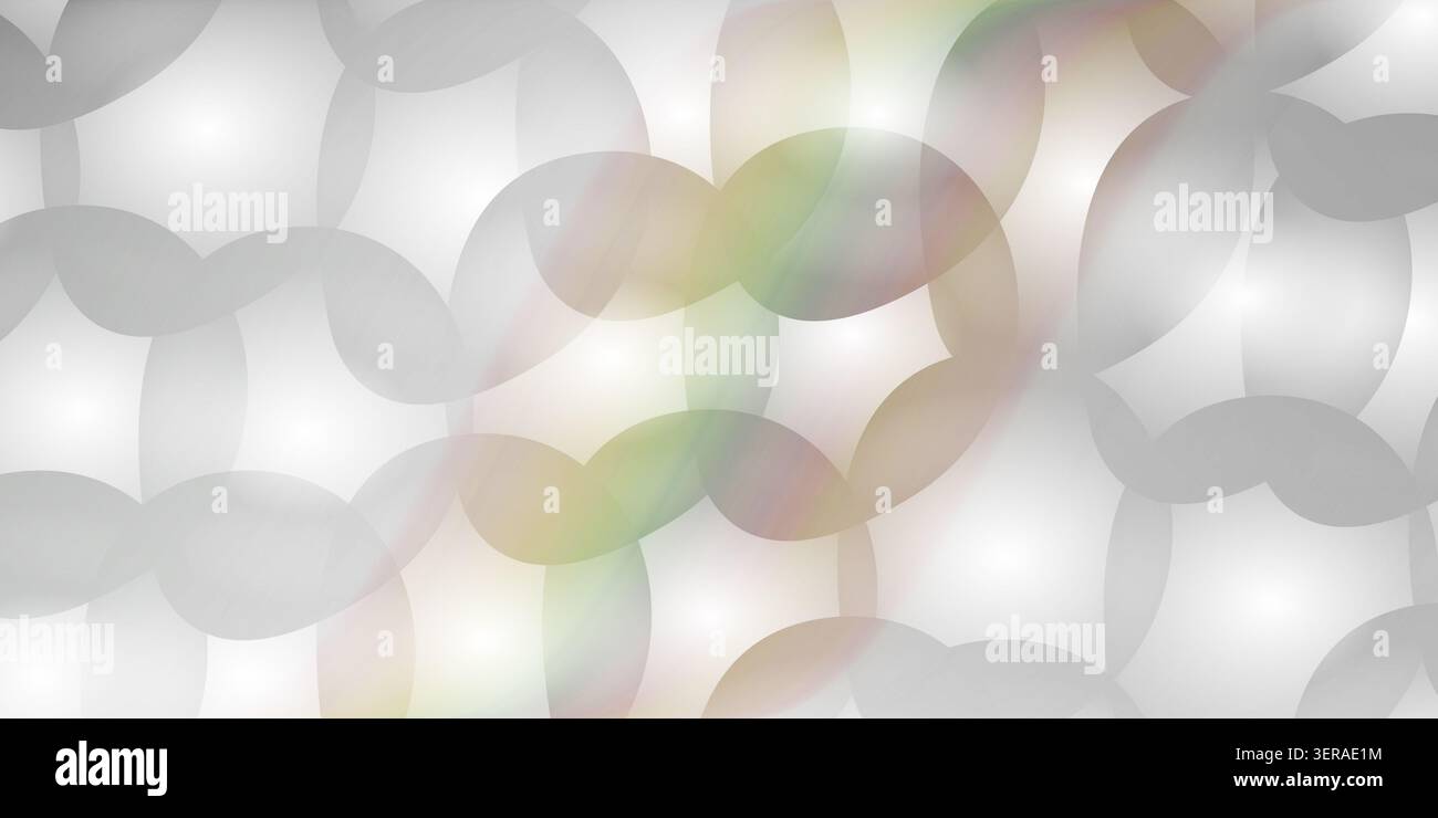 Ein heller und luftiger abstrakter Hintergrund mit einem komplizierten Muster aus sich überlappenden, halbtransparenten, wellenförmigen Formen in weiß und Hellgrau mit dezentem Hintergrund Stockfoto