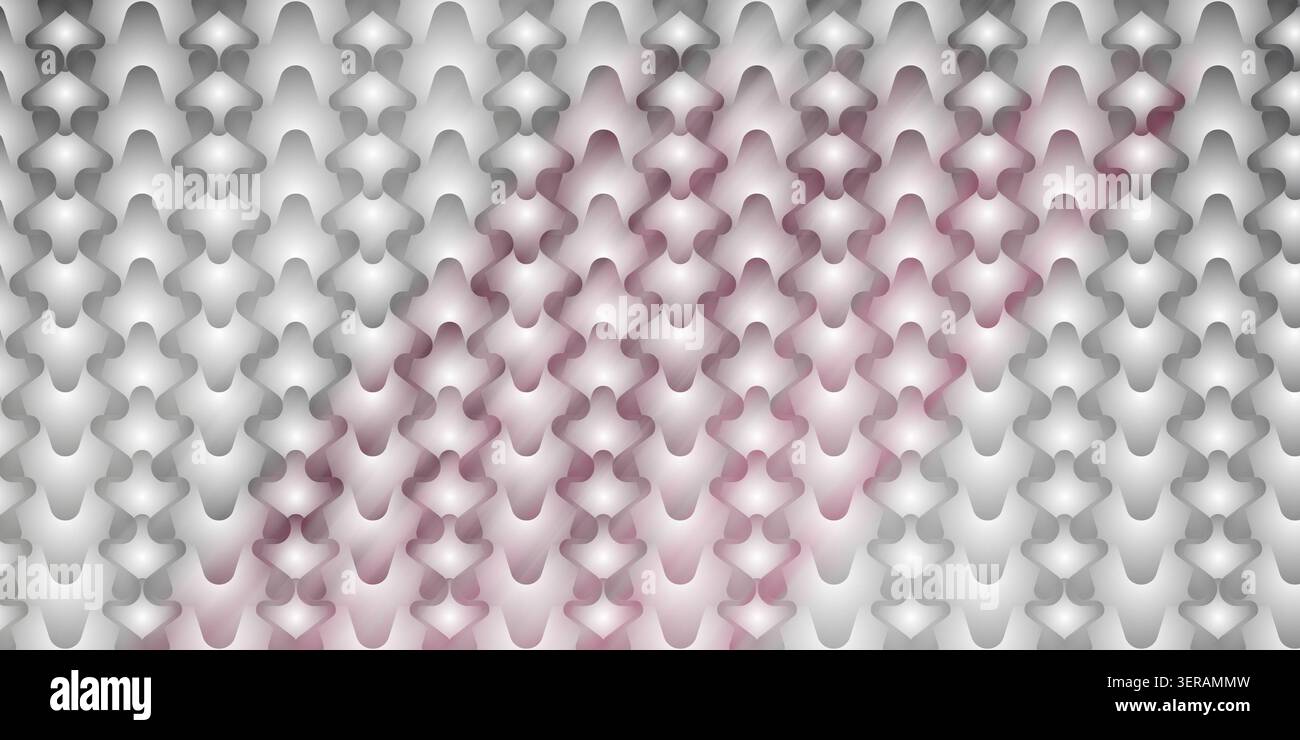 Ein nahtloser abstrakter Hintergrund mit einem sich wiederholenden Muster stilisierter organischer Formen mit einem weichen Farbverlauf von Grau- zu Rosa-Tönen. Stockfoto