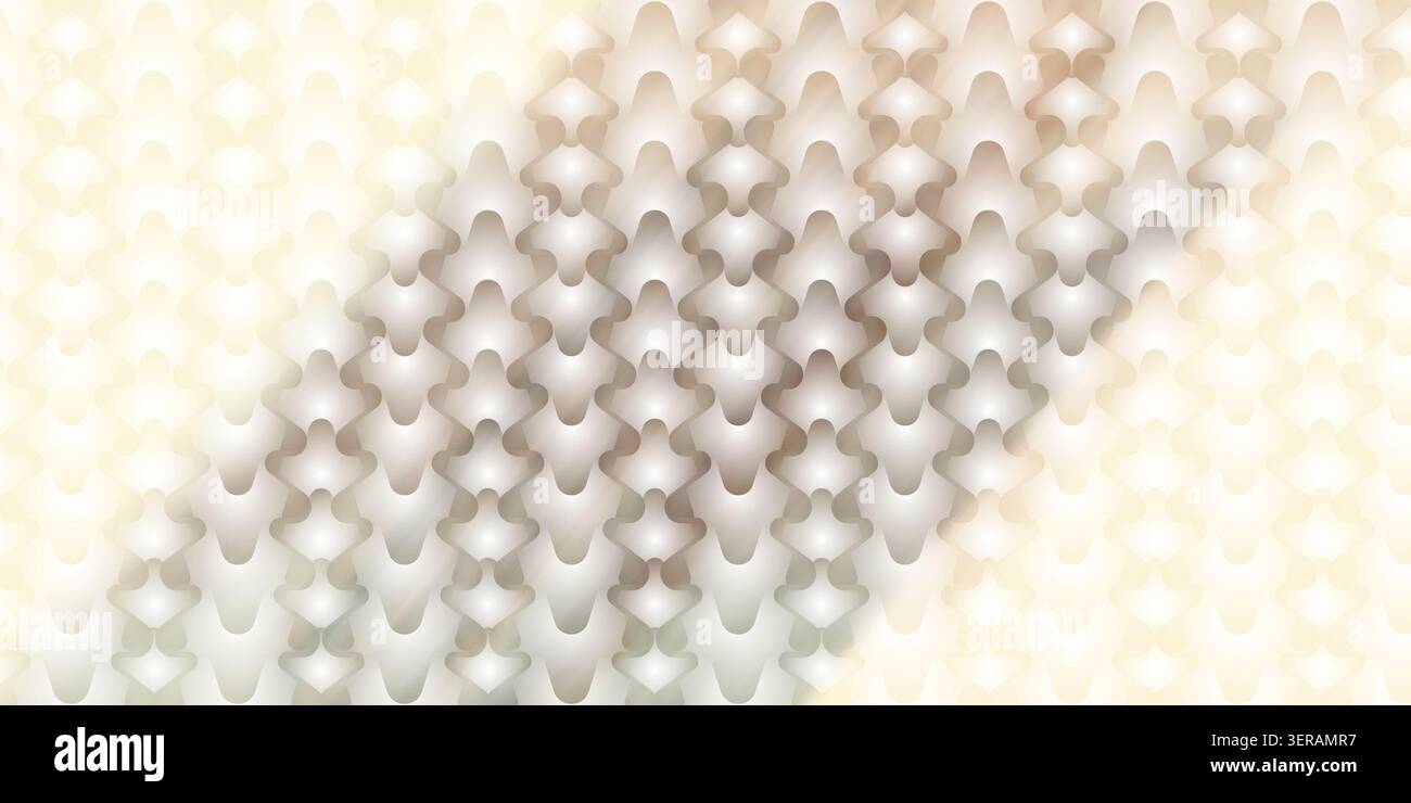 Ein weicher und eleganter abstrakter Hintergrund mit einem sich wiederholenden hellen Metallic-Schuppenmuster mit glatten Verläufen und einer hellen, luftigen Ästhetik. Stockfoto