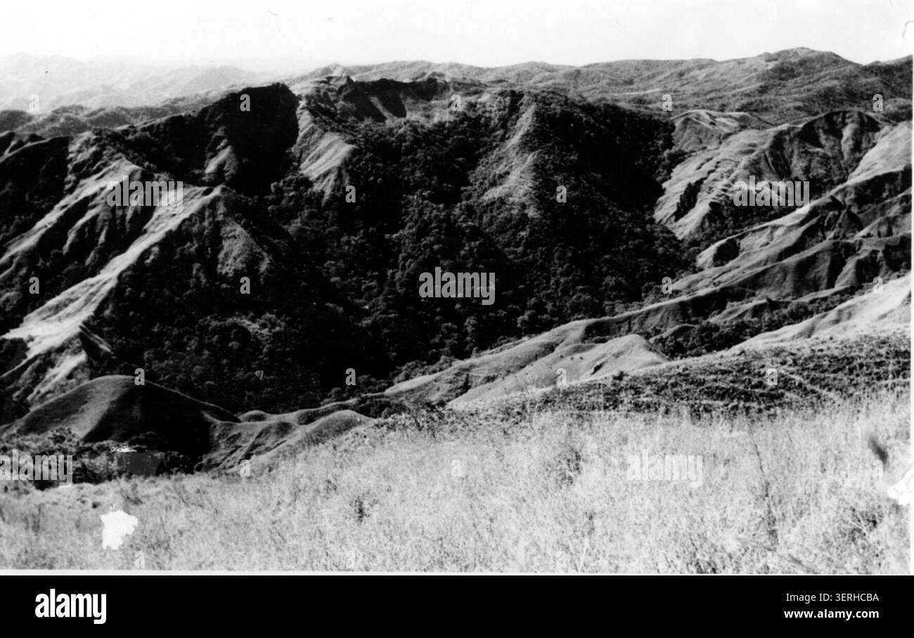 Das Archivbild zeigt Überreste des Primärwaldes in den Ankaizinana-Bergen in Madagaskar im Jahr 1957, wo Regenwaldfragmente in Berggebieten innerhalb der Dokumentation tropischer ökologischer Landschaften existieren. Stockfoto
