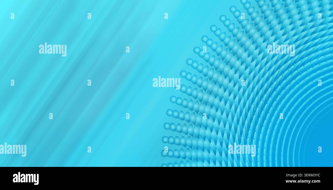 Ein abstrakter digitaler Kunsthintergrund mit einem sich wiederholenden Muster von Kugeln, die in einer gekrümmten Formation angeordnet sind, ergänzt durch weiche diagonale Lichtstreifen Stockfoto