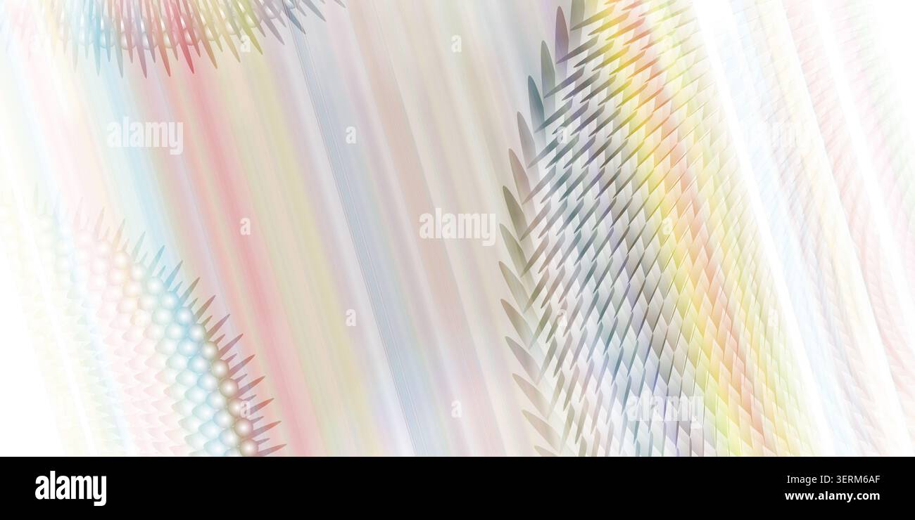Abstrakter Hintergrund mit mehrfarbigen Regenbogenverläufen, geometrischen Mustern und radialen Spitzen, die eine helle und moderne visuelle Textur schaffen. Stockfoto