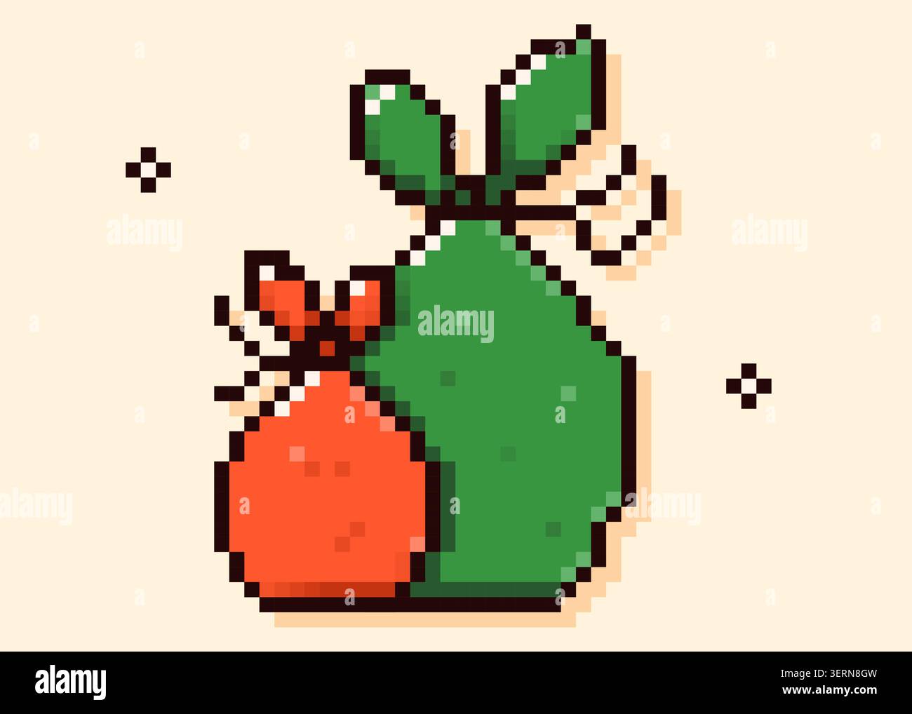 Pixel Art Neujahrstaschen mit Geschenken. Stock Vektor