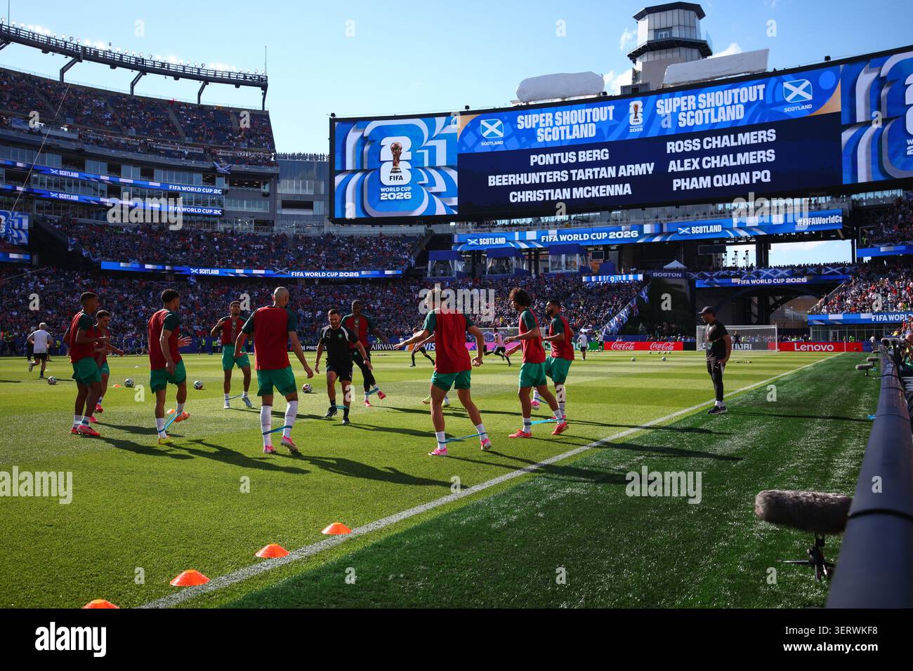 BOSTON, USA - 19. Juni 2026: Marokko während der Vorbereitungsphase vor dem Spiel der FIFA Fussball-Weltmeisterschaft 2026 Gruppe C zwischen Schottland und Marokko im Boston Stadium (Quelle: Craig Mercer/Alamy Live News) Stockfoto