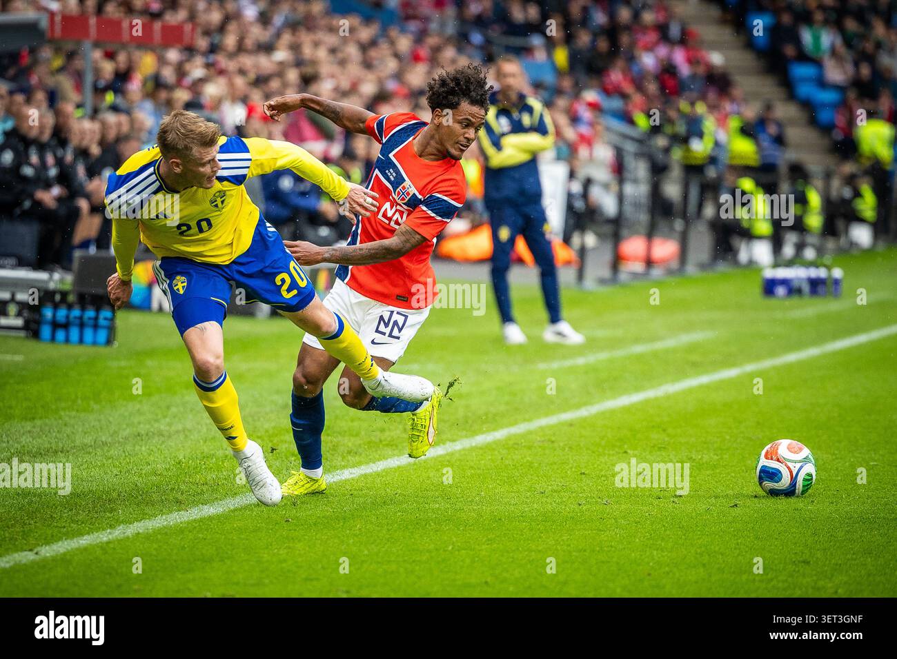 Oslo, Norwegen, 1. Juni 2026, Oskar Bobb im Freundschaftsspiel Norwegen gegen Schweden im Ulleval Stadium, Anne-Marie Forker Stockfoto