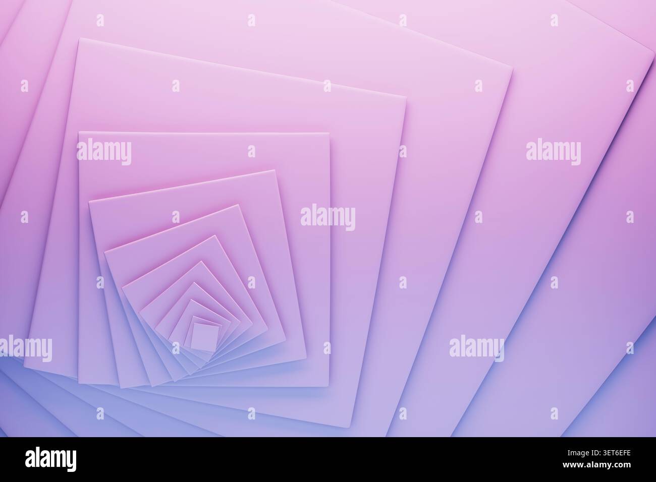 Abstrakte, violette Lagen bilden ein endloses rekursives Portal mit glatten, matten Oberflächen und weichen Schatten. Abstrakter geometrischer Hintergrund mit Wirbelmuster Stockfoto