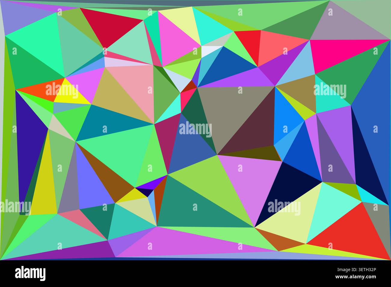 Dynamisches polygonales Design mit verschiedenen Grün-, Blau-, Rosa- und Gelbtönen. Moderne, vielseitige Oberfläche, ideal für digitale Kunst, Grafikdesign oder ein Stock Vektor