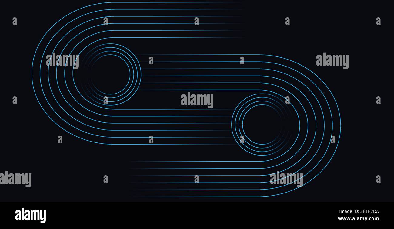 Futuristisches, von elektronischen Leiterplatten inspiriertes Muster mit leuchtenden Kurven. Minimalistische digitale Kunst mit parallelen Lichtstreifen. Sauber professionell Stock Vektor