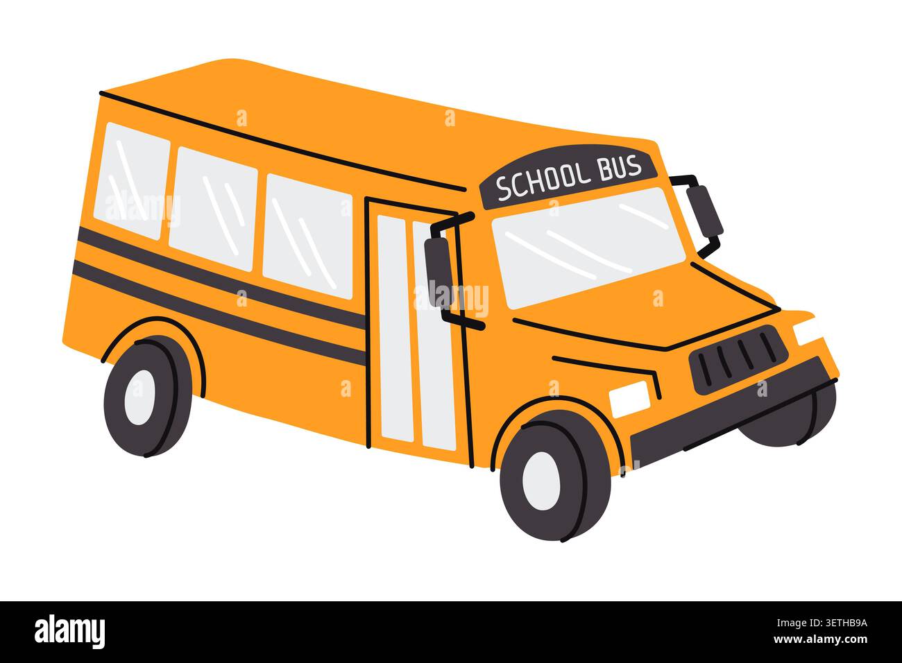 Klassischer gelber amerikanischer Schulbus. Vektorillustration des traditionellen Schülerfahrzeugs, Herbstpädagogik-Reisekonzept Stock Vektor