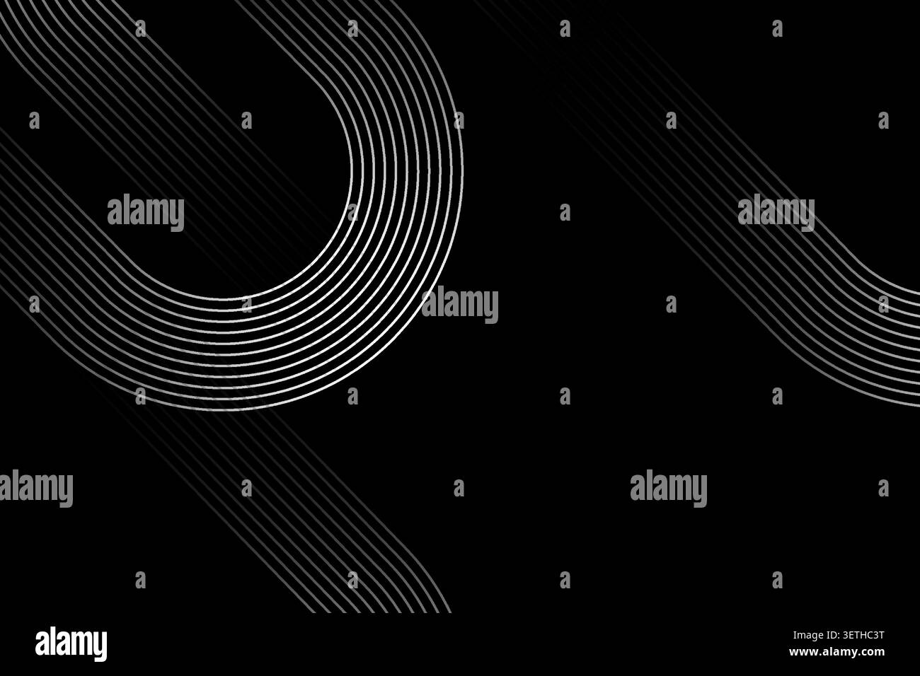 Auffälliges Grafikdesign mit scharfen Kurven und linearen Pfaden. Kontrastreiche Schwarzweiß-Kunst mit minimalistischer Ausführung. Geeignet für Industriethemen Stock Vektor