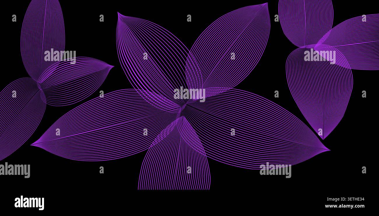 Abstrakte neonviolette Strichbilder auf dunklem Hintergrund Stock Vektor