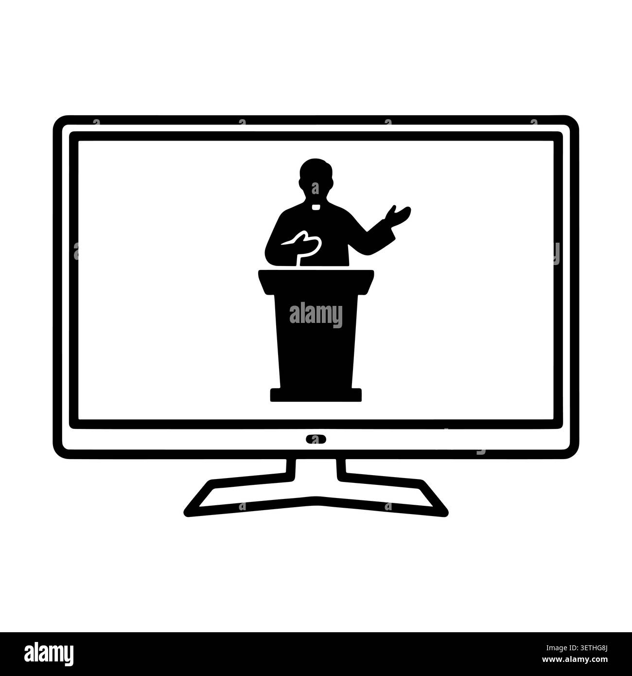 Virtuelle Predigt oder religiöse Messe auf Computerbildschirm. Stock Vektor