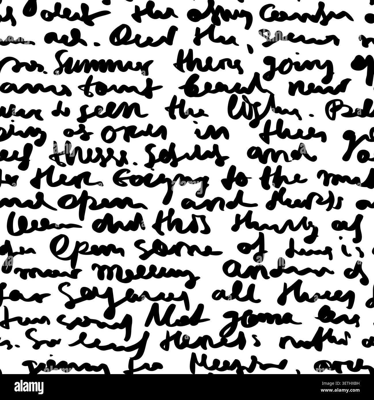 Handgeschriebener unlesbarer Vintage-Text nahtloses Vektormuster, unlesbarer Kritzelschreib-Hintergrund Stock Vektor