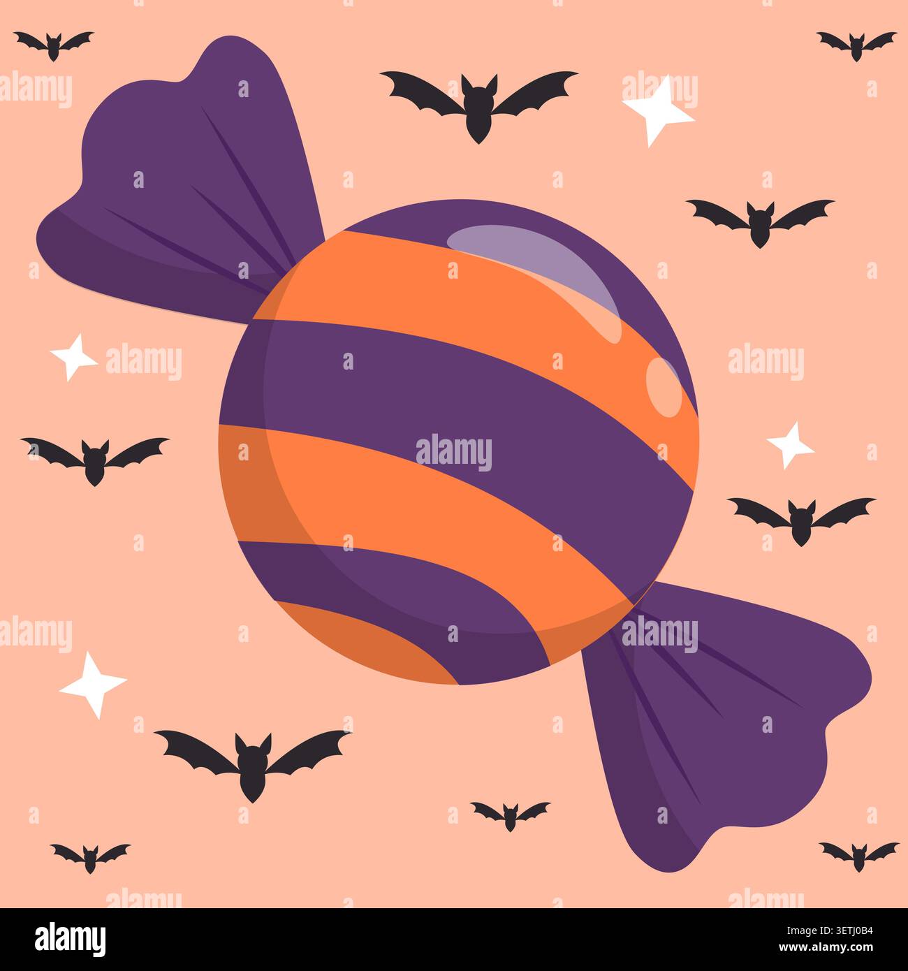 Niedliches Halloween-Bonbon-Vektor-Element. Gruselige süße Leckerei mit Streifen, Fledermäusen und Sternen. Isolierte Grafik für festliche Gestaltung der Feiertage im Oktober, Teil Stock Vektor