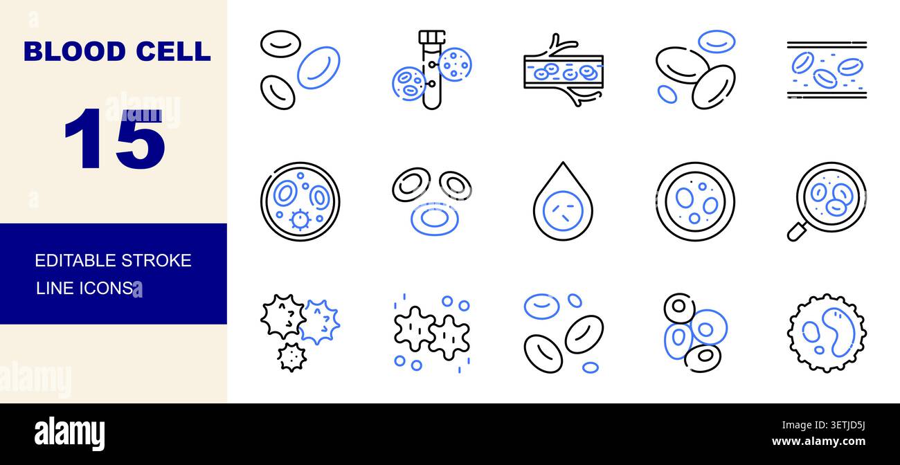 Blutzellen, Erythrozyten und weiße Blutzellen Linie Icons Set editable Stroke Vector Illustration Stock Vektor