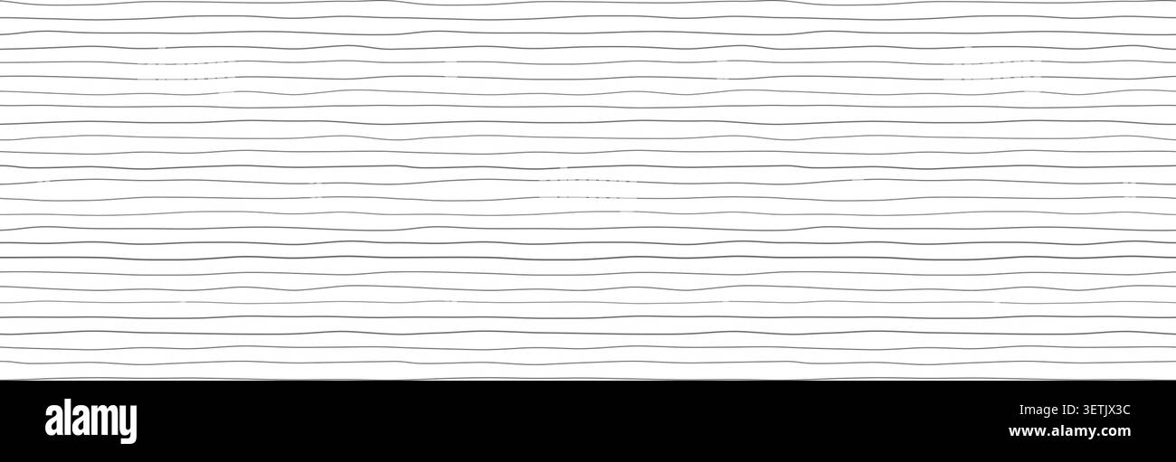 Minimalistischer weißer Hintergrund mit dünnen, handgezeichneten, wellenförmigen horizontalen Linien, die ein einfaches abstraktes Muster mit einer ruhigen, sauberen Atmosphäre und viel Kopierraum schaffen Stock Vektor