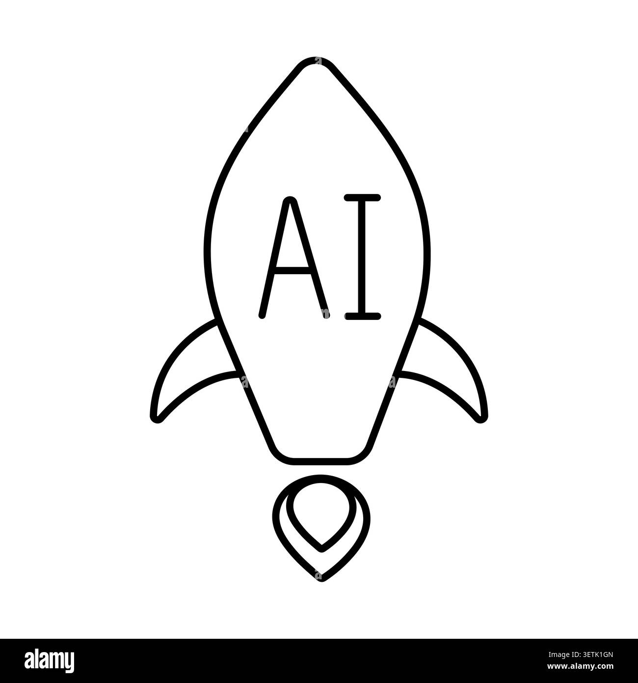 AI-Symbol auf der Rakete. Illustration der Vektorlinie für das Launch-Konzept der künstlichen Intelligenz, KI-Start-up, Technoinnovationen Stock Vektor