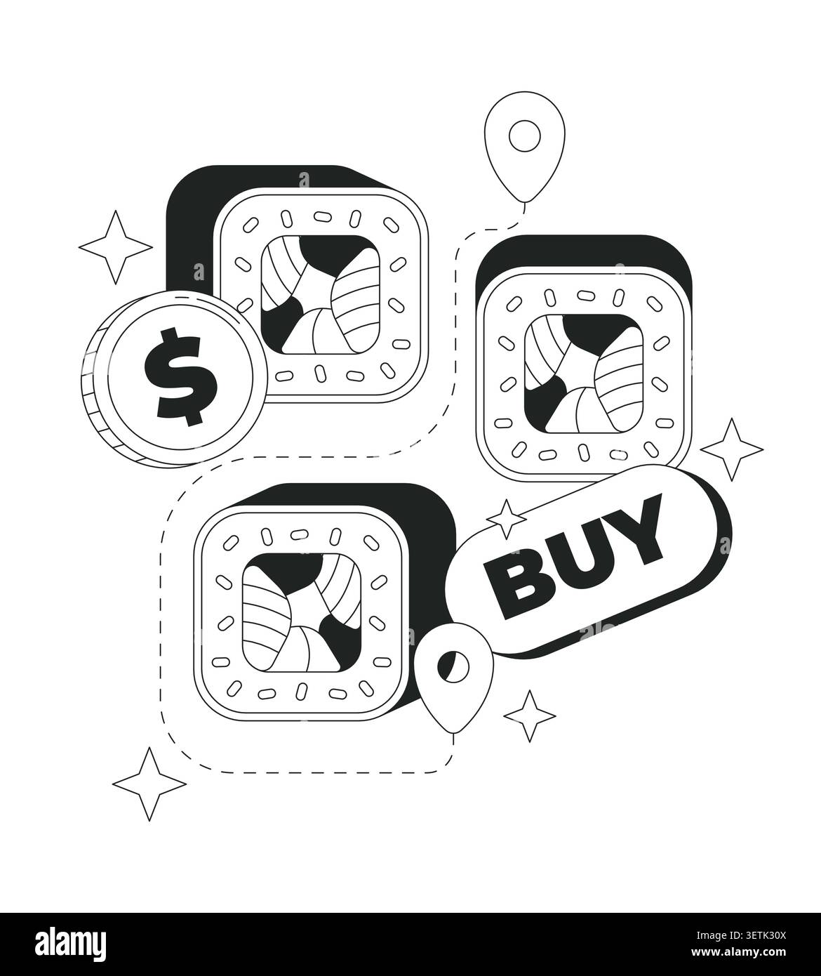 Funky Sushi kaufen saubere Onboarding Illustration Stock Vektor
