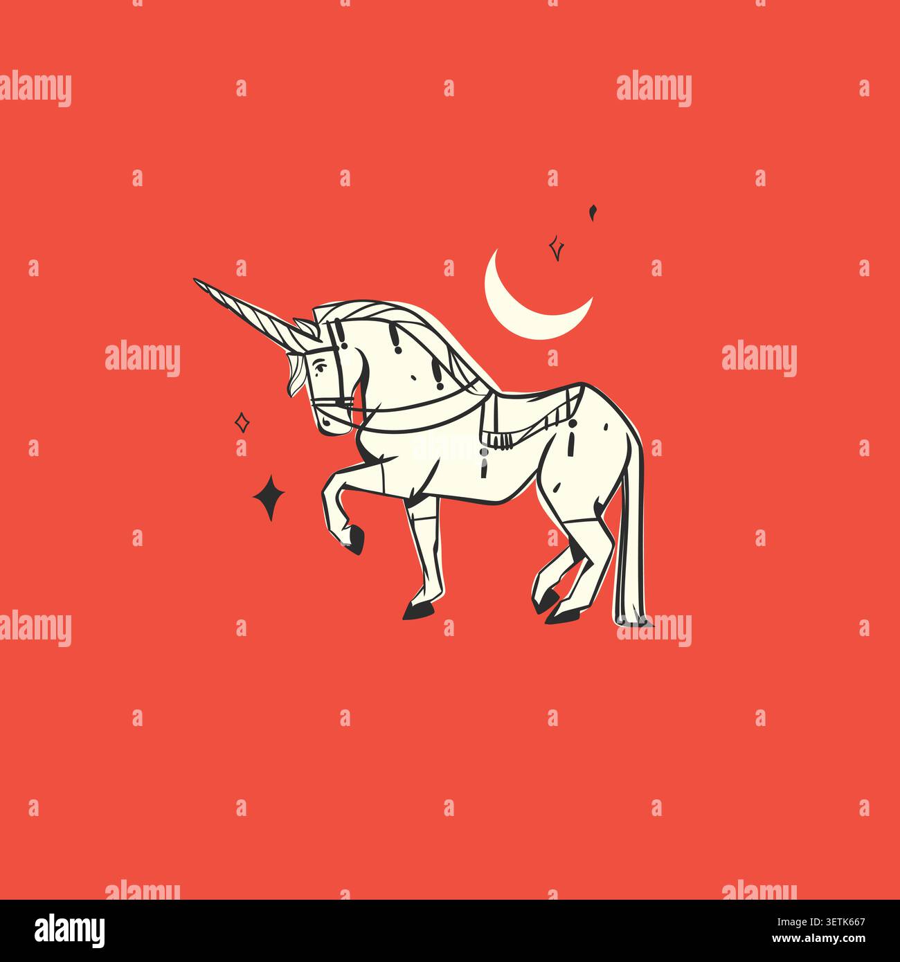 Hand gezeichnete abstrakte Vektor Clipart Illustration Sammlung mit Farbe entzückend niedlich, stilisiert Einhorn Charakter. Trendy moderne Kunst Kinder Design Konzept Stock Vektor